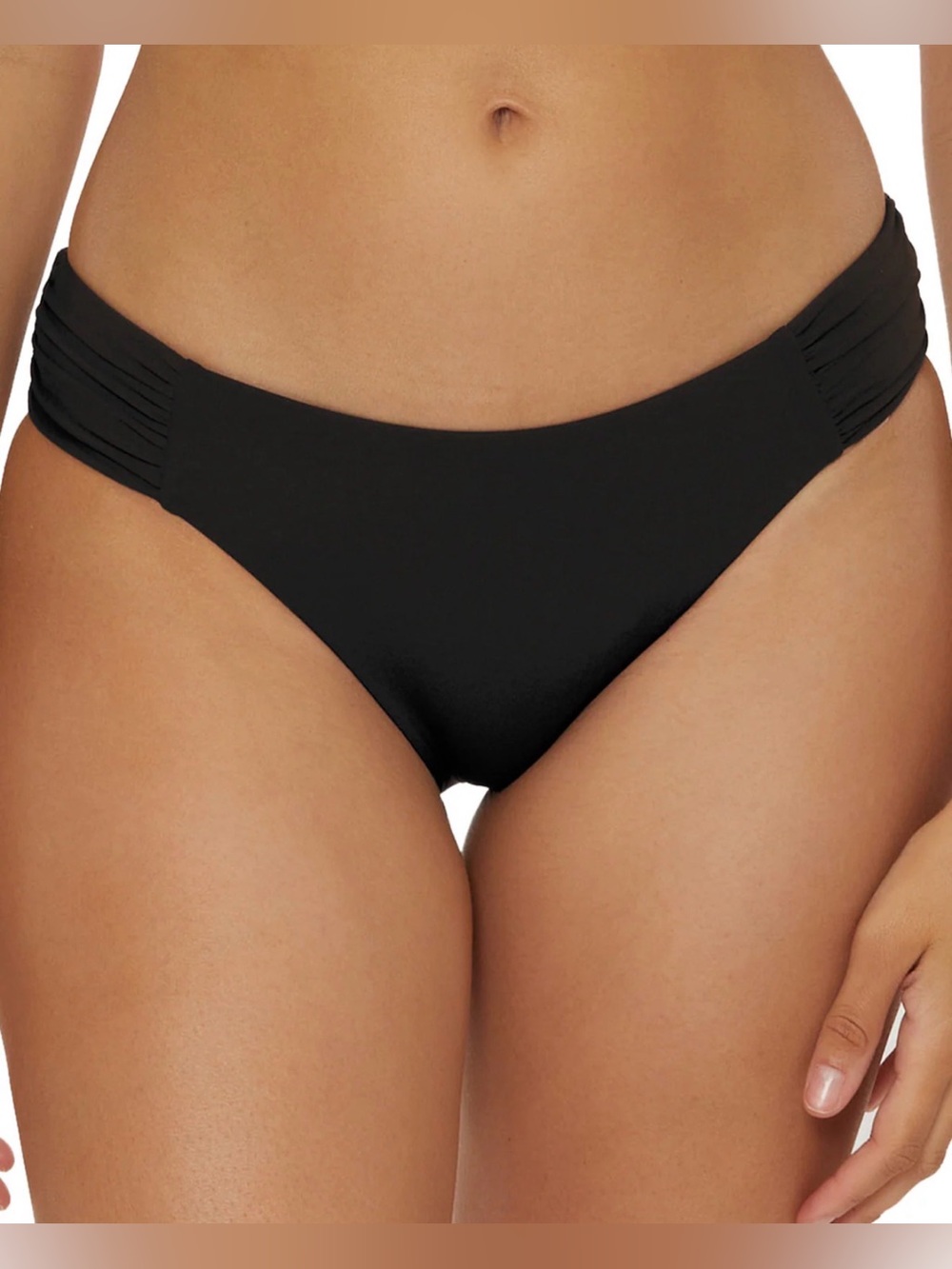 NWT BECCA Black Bikini Bottom with Side Shirred Panels Sz Medium